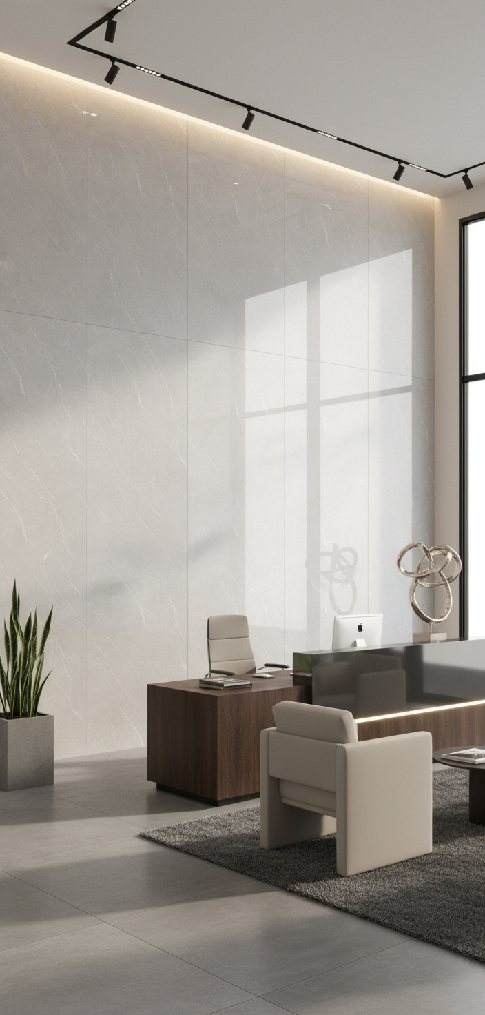 Pietra Light PVC Wandpaneel Hochglanz Steinoptik 280 × 122 cm - Hellgrau PVC Paneel
