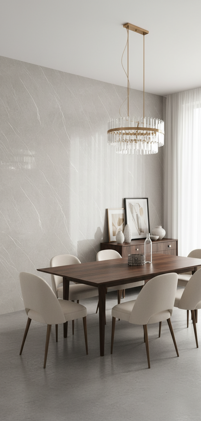 Pietra Light PVC Wandpaneel Hochglanz Steinoptik 280 × 122 cm - Hellgrau PVC Paneel
