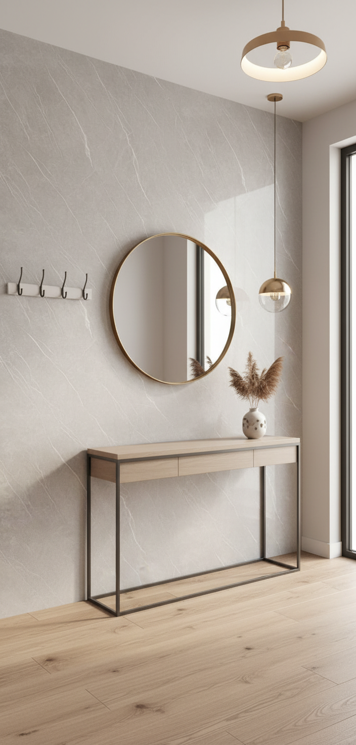 Pietra Light PVC Wandpaneel Hochglanz Steinoptik 280 × 122 cm - Hellgrau PVC Paneel