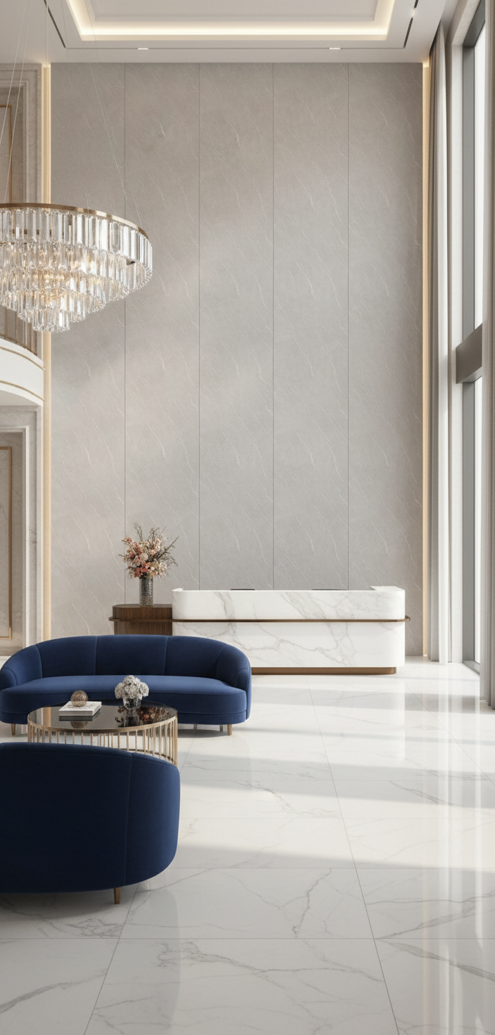Pietra Light PVC Wandpaneel Hochglanz Steinoptik 280 × 122 cm - Hellgrau PVC Paneel