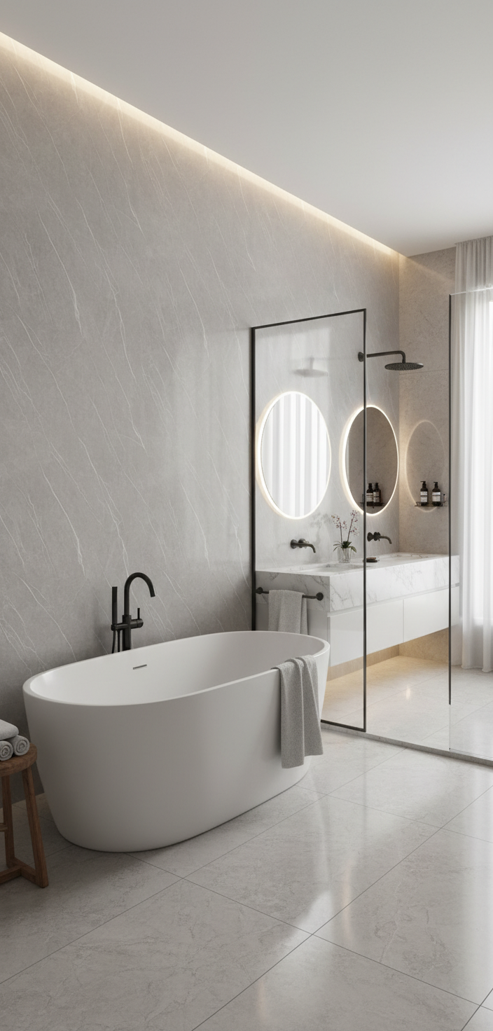 Pietra Light PVC Wandpaneel Hochglanz Steinoptik 280 × 122 cm - Hellgrau PVC Paneel