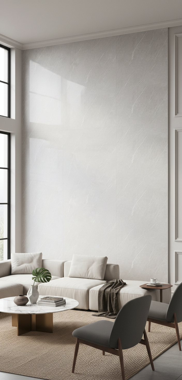 Pietra Light PVC Wandpaneel Hochglanz Steinoptik 280 × 122 cm - Hellgrau PVC Paneel
