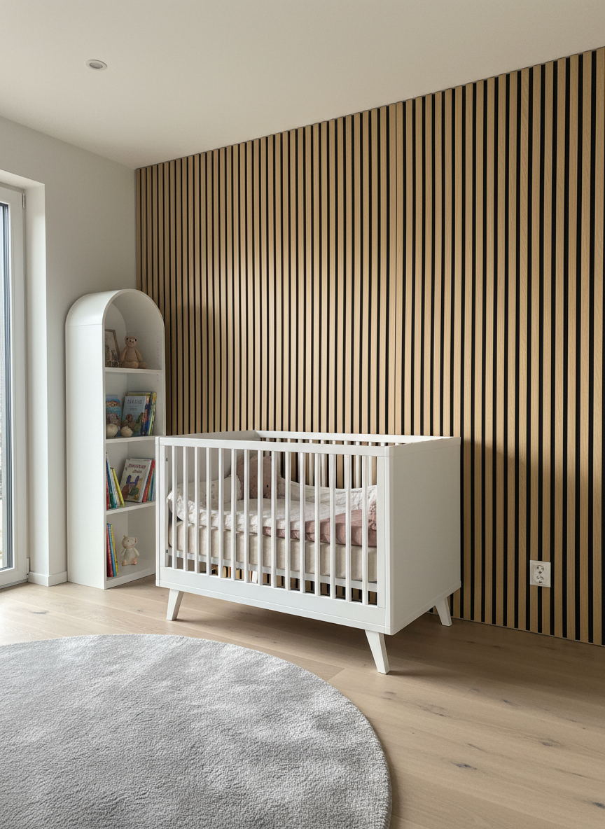 New Oak Akustikpaneel 275 × 60 cm - Eiche Wandpaneel mit schwarzem Filz