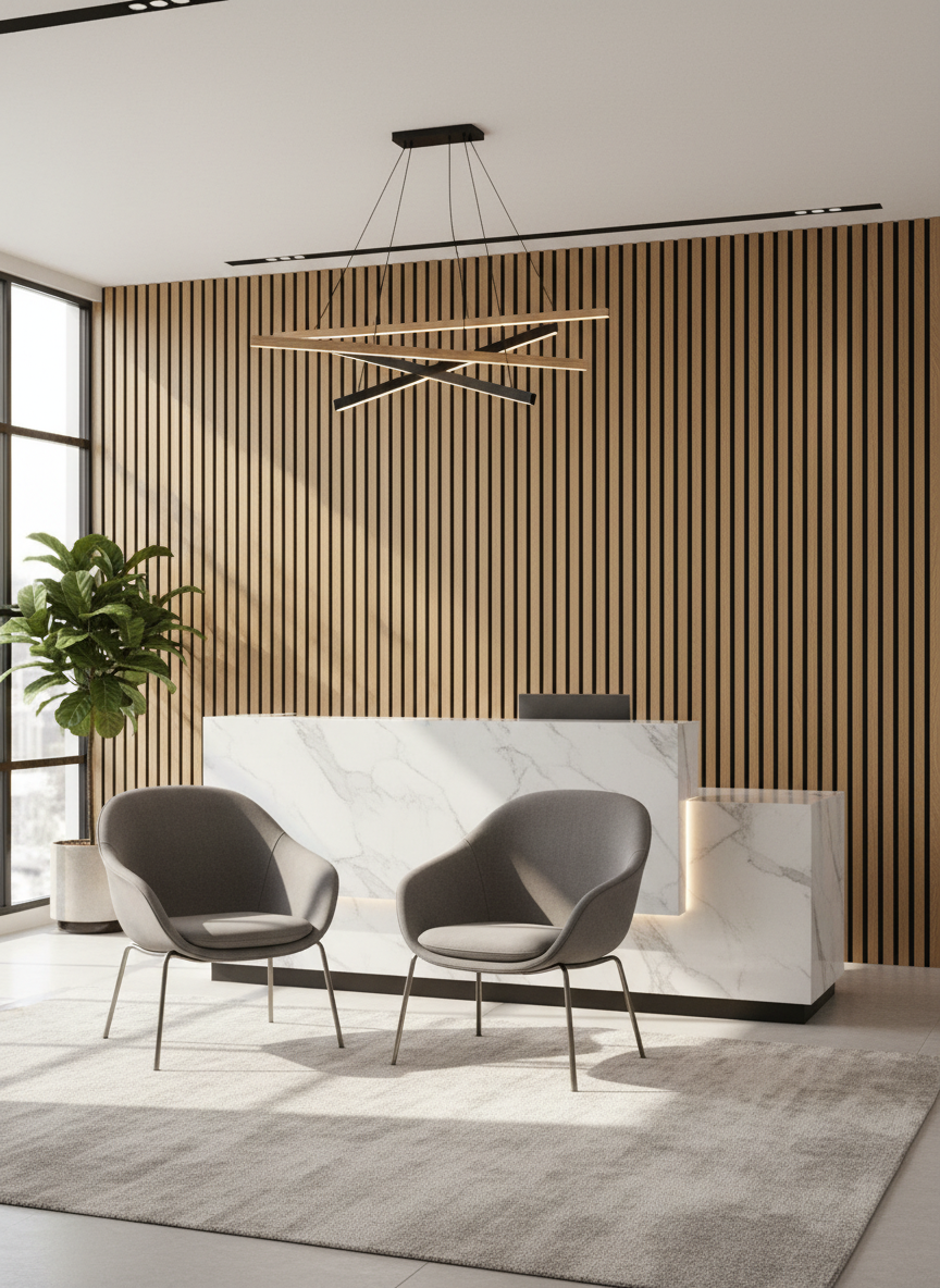 New Oak Akustikpaneel 275 × 60 cm - Eiche Wandpaneel mit schwarzem Filz