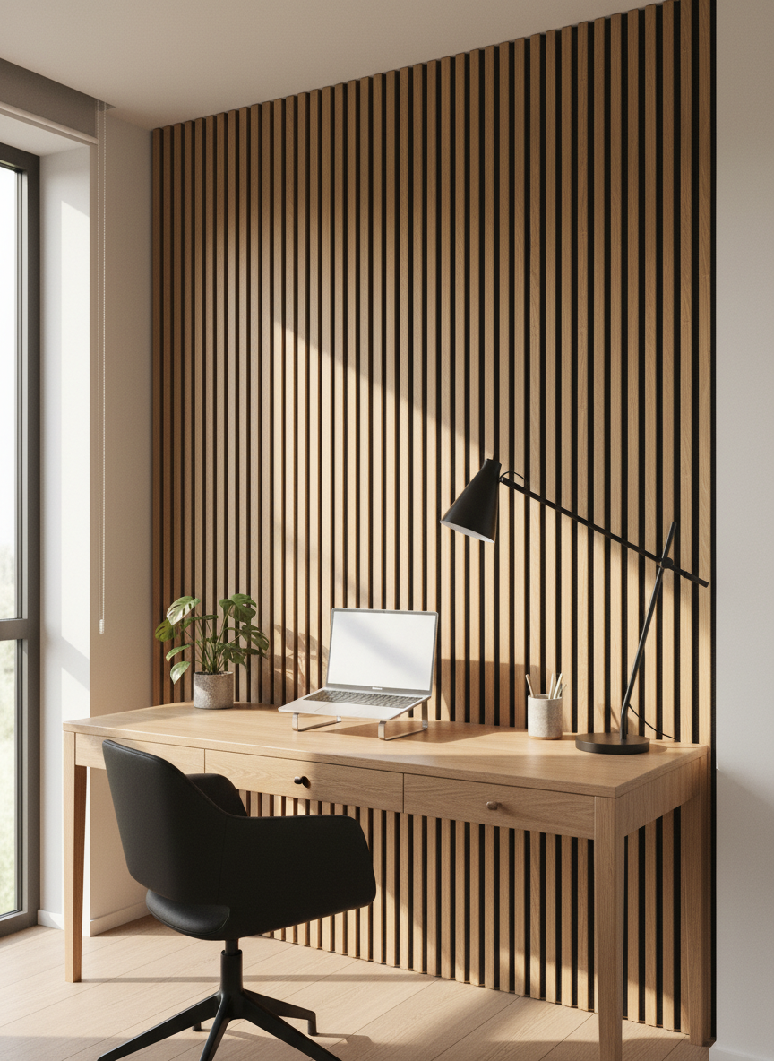 New Oak Akustikpaneel 275 × 60 cm - Eiche Wandpaneel mit schwarzem Filz