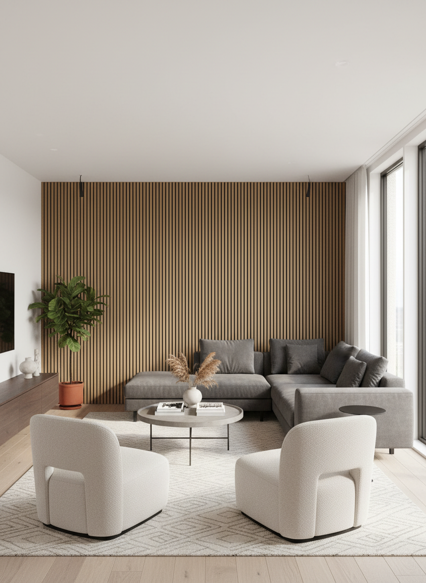 New Oak Akustikpaneel 275 × 60 cm - Eiche Wandpaneel mit schwarzem Filz