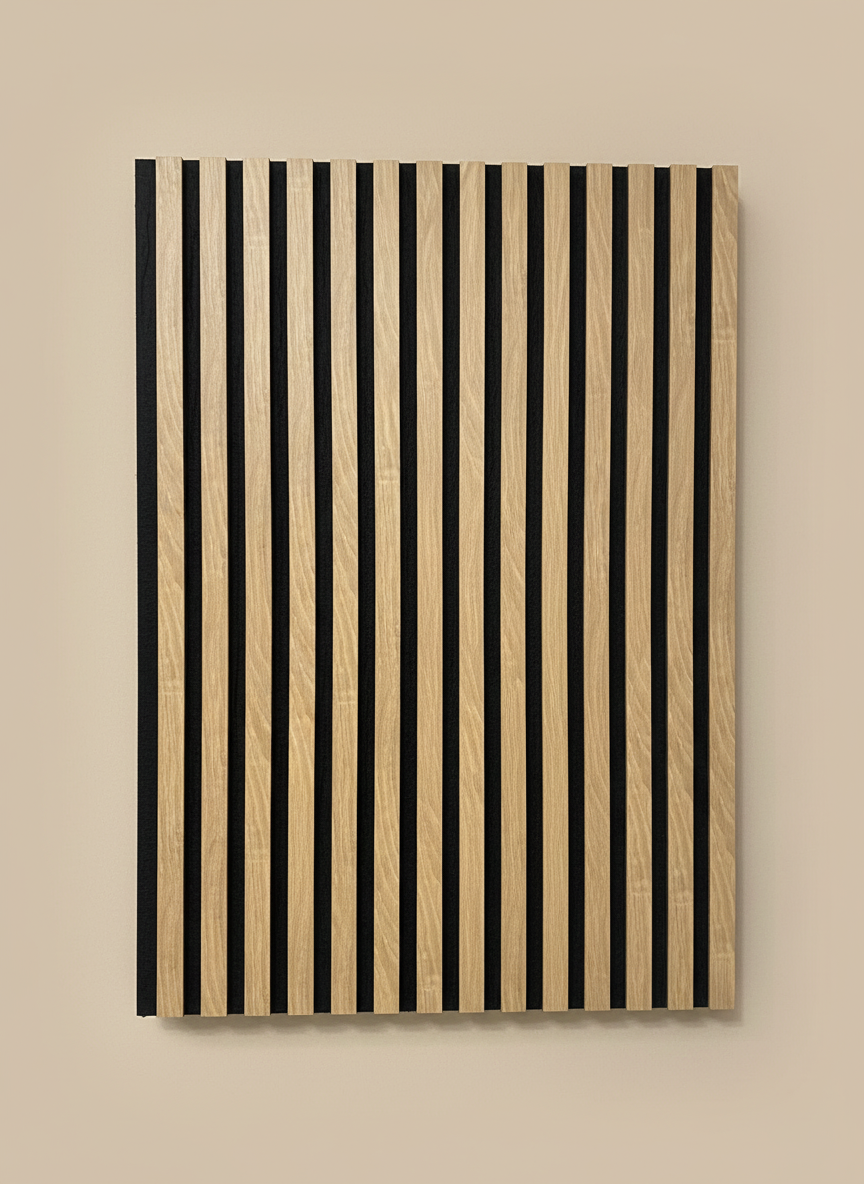 New Oak Akustikpaneel 275 × 60 cm - Eiche Wandpaneel mit schwarzem Filz