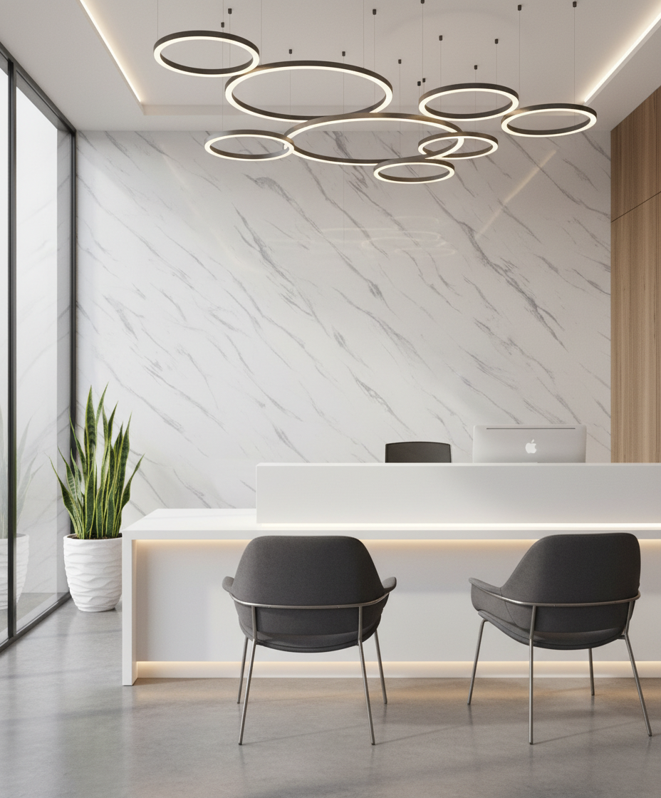 Ice Frost PVC Wandpaneel Marmoroptik 260 × 122 cm - Weiß Grau PVC Paneel