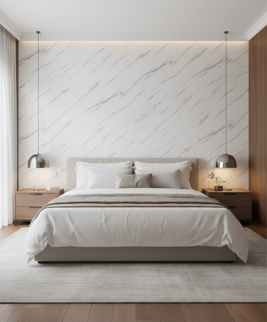 Ice Frost PVC Wandpaneel Marmoroptik 260 × 122 cm - Weiß Grau PVC Paneel