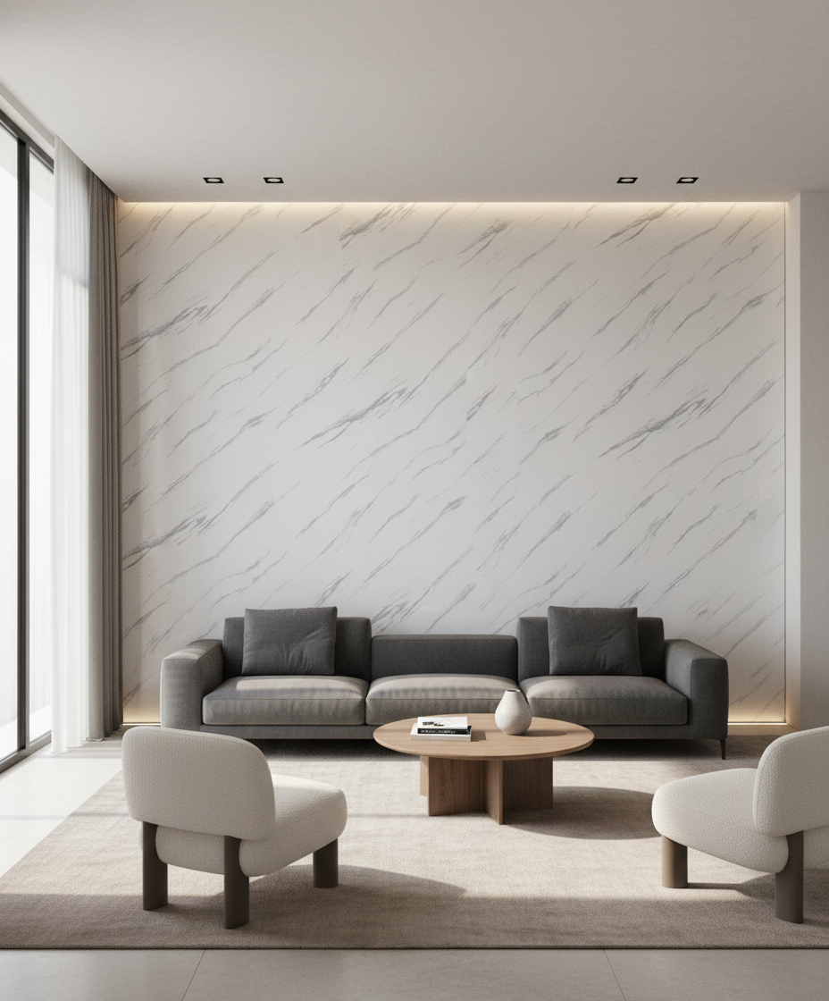 Ice Frost PVC Wandpaneel Marmoroptik 260 × 122 cm - Weiß Grau PVC Paneel