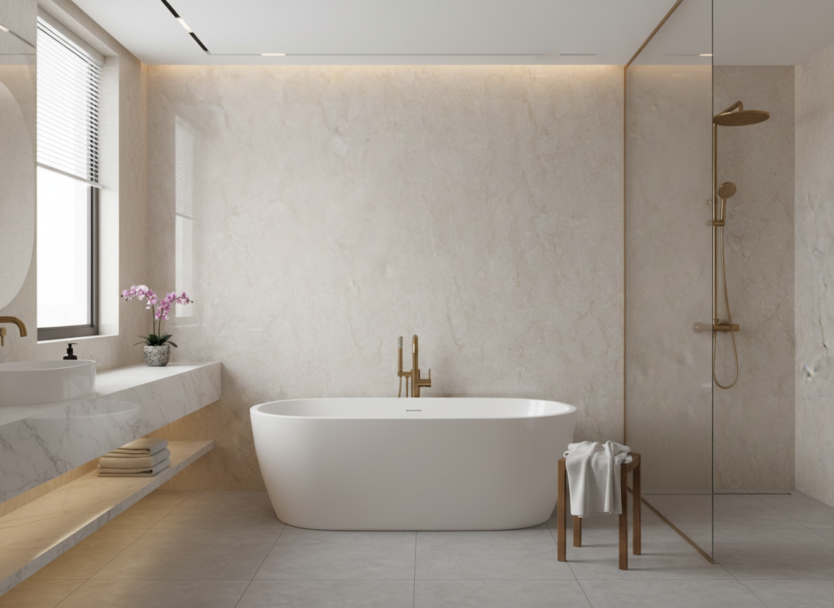 PVC Wall Panel Vanilla Marble 280×122 cm – Cream-Colored Marble Look, Waterproof