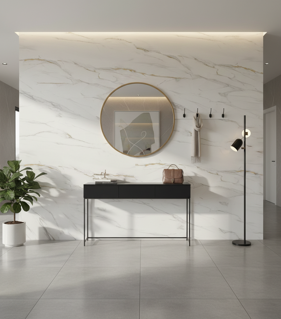 Flora PVC Wandpaneel Marmoroptik 260 × 122 cm - Weiß Gold PVC Paneel