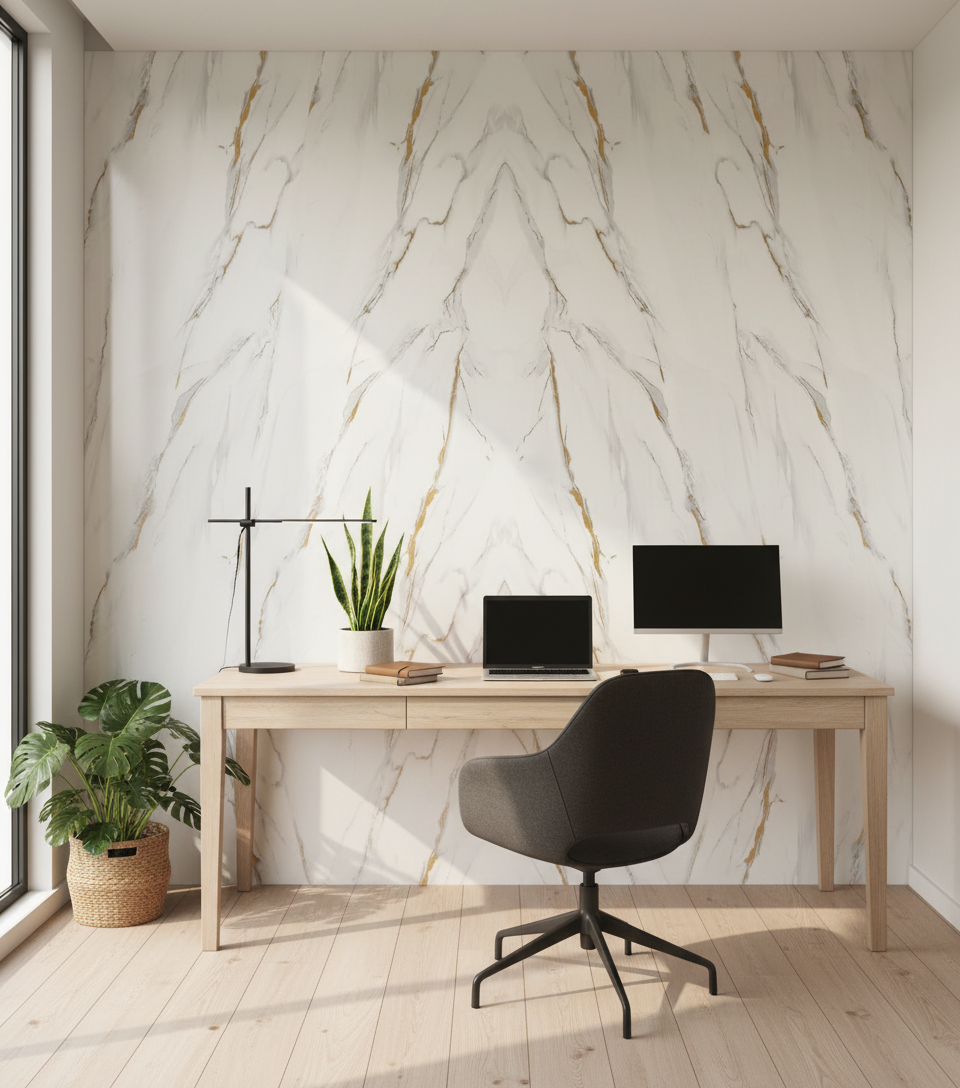 Flora PVC Wandpaneel Marmoroptik 260 × 122 cm - Weiß Gold PVC Paneel