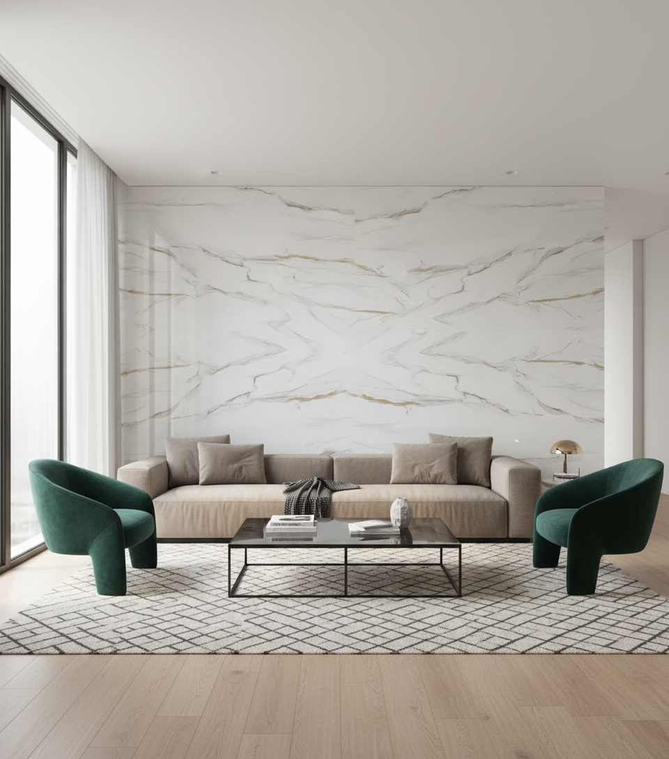 Flora PVC Wandpaneel Marmoroptik 260 × 122 cm - Weiß Gold PVC Paneel