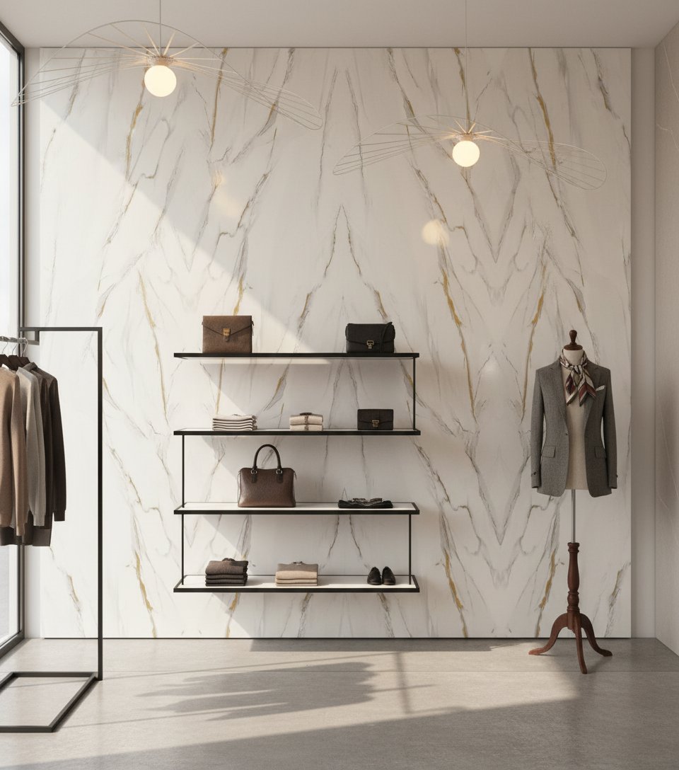 Flora PVC Wandpaneel Marmoroptik 260 × 122 cm - Weiß Gold PVC Paneel